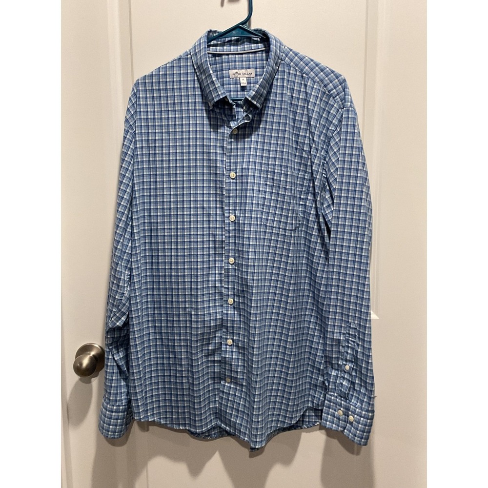 Peter Millar Mens XL Plaid Button Down‎ Shirt Long Sleeve Cotton Blend Casual
